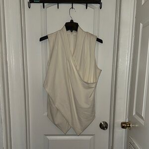 Ralph Lauren Cream Asymmetrical Draped Sleeveless Top